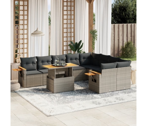 Set de sofás de jardín 10 pzas con cojines ratán sintético gris
