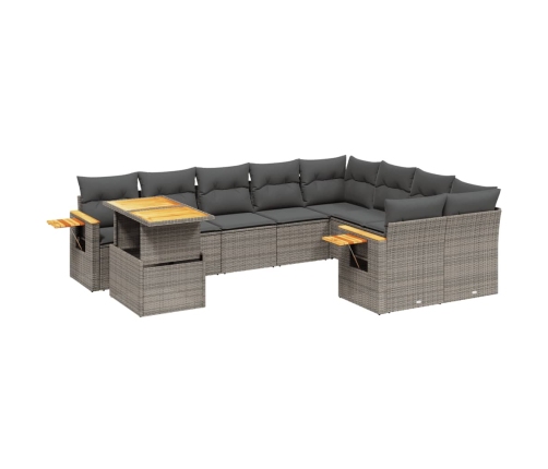 Set de sofás de jardín 10 pzas con cojines ratán sintético gris