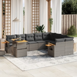 Set de sofás de jardín 10 pzas con cojines ratán sintético gris