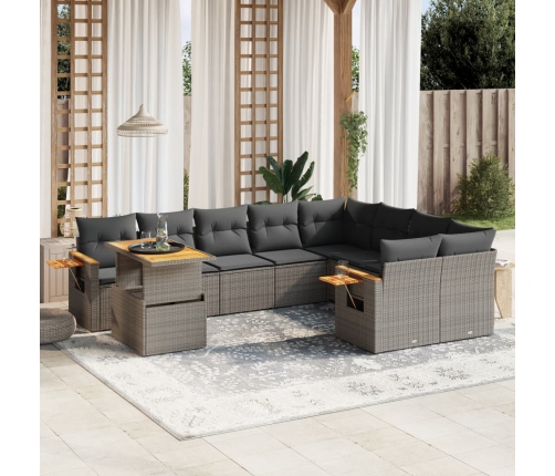 Set de sofás de jardín 10 pzas con cojines ratán sintético gris