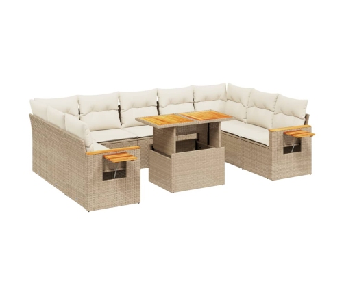 Set de sofás de jardín 11pzas con cojines ratán sintético beige
