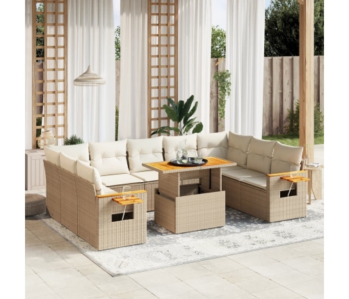 Set de sofás de jardín 11pzas con cojines ratán sintético beige