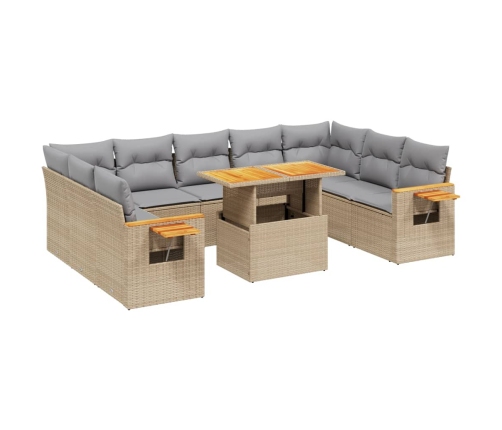 Set de sofás de jardín 11pzas con cojines ratán sintético beige
