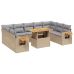 Set de sofás de jardín 11pzas con cojines ratán sintético beige
