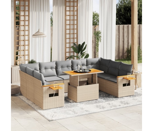 Set de sofás de jardín 11pzas con cojines ratán sintético beige