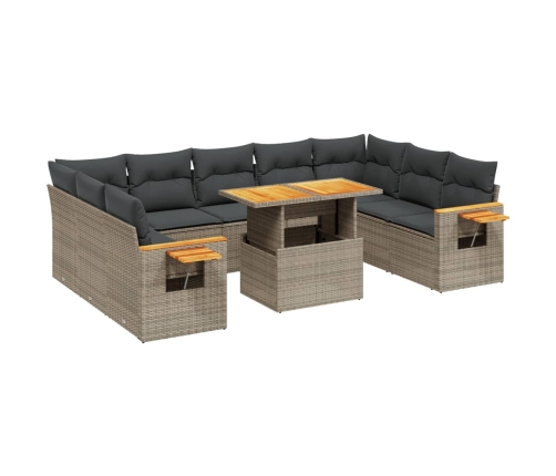 Set de sofás de jardín 11 pzas y cojines ratán sintético gris
