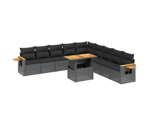 Set de sofás de jardín 11 pzas y cojines ratán sintético negro