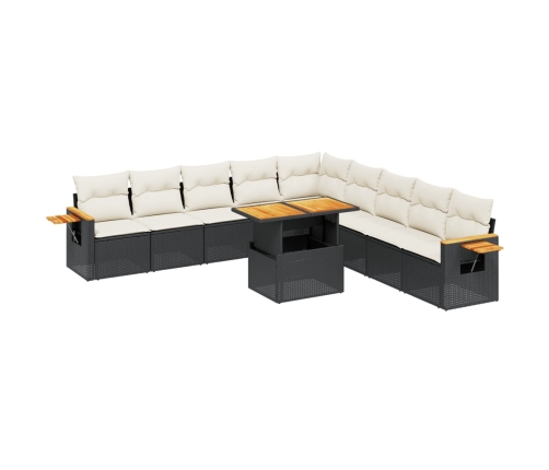 Set de sofás de jardín 11 pzas y cojines ratán sintético negro