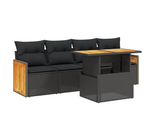 Set de muebles de jardín 5 pzas y cojines ratán sintético negro