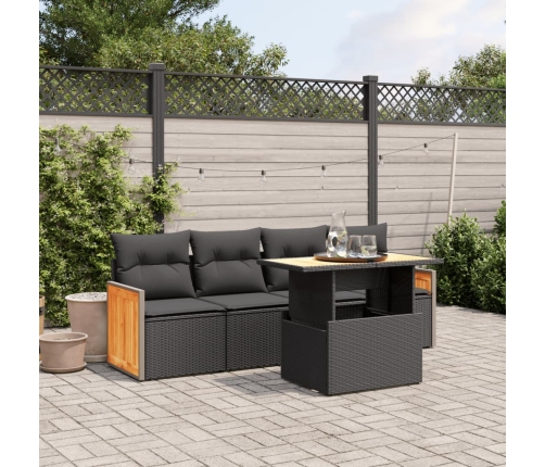 Set de muebles de jardín 5 pzas y cojines ratán sintético negro