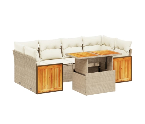 Set sofás de jardín 7 piezas y cojines ratán sintético beige