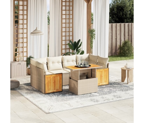 Set sofás de jardín 7 piezas y cojines ratán sintético beige