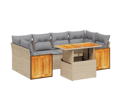 Set sofás de jardín 7 piezas y cojines ratán sintético beige