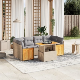 Set sofás de jardín 7 piezas y cojines ratán sintético beige