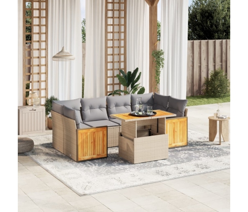 Set sofás de jardín 7 piezas y cojines ratán sintético beige