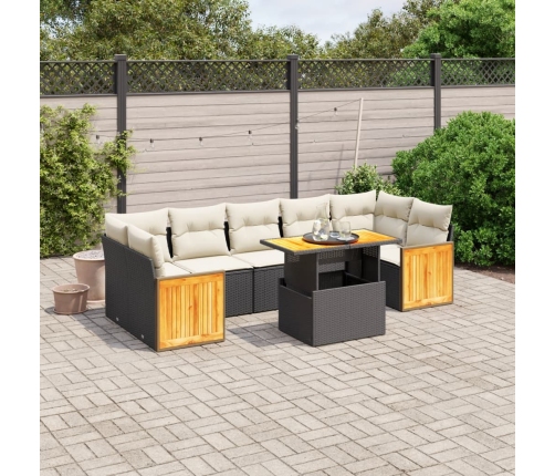 Set de sofás de jardín 8 piezas y cojines ratán sintético negro