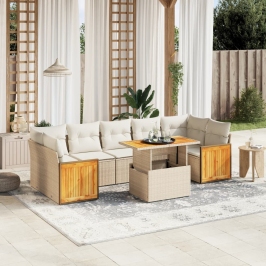 Juego de sofás de jardín con cojines beige 8 pzas ratán PE
