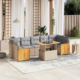 Juego de sofás de jardín con cojines beige 8 pzas ratán PE
