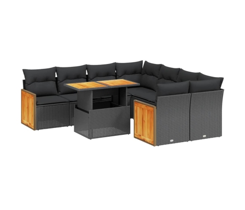 Set de sofás de jardín 8 piezas y cojines ratán sintético negro