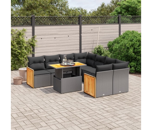Set de sofás de jardín 8 piezas y cojines ratán sintético negro