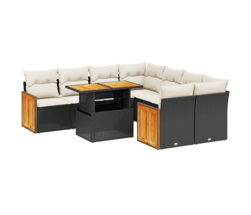 Set de sofás de jardín 8 piezas y cojines ratán sintético negro