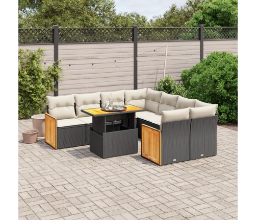Set de sofás de jardín 8 piezas y cojines ratán sintético negro