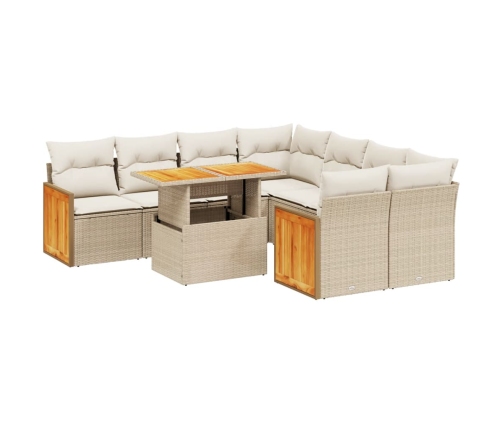 Set de sofás de jardín 9 pzas con cojines ratán sintético beige