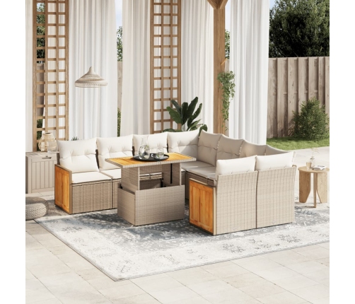 Set de sofás de jardín 9 pzas con cojines ratán sintético beige