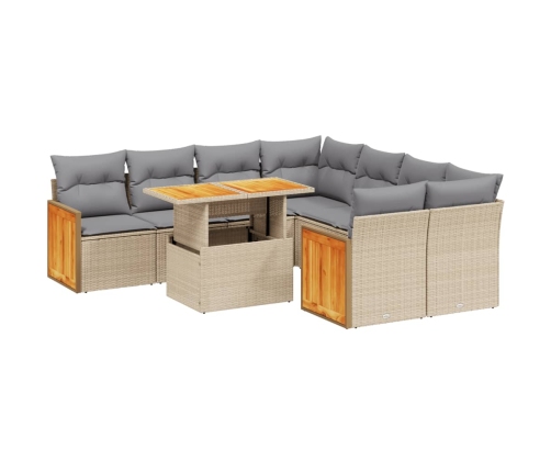 Set de sofás de jardín 9 pzas con cojines ratán sintético beige