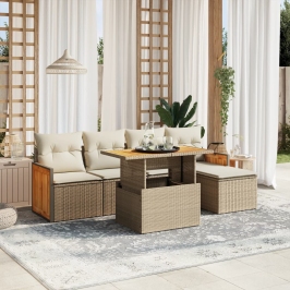 Juego de sofás jardín con cojines 6 pzas ratán sintético beige