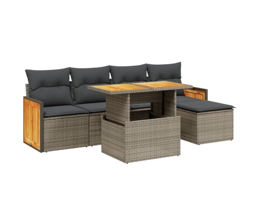 Set de muebles de jardín 6 pzas y cojines ratán sintético gris