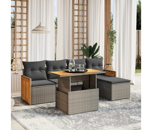 Set de muebles de jardín 6 pzas y cojines ratán sintético gris