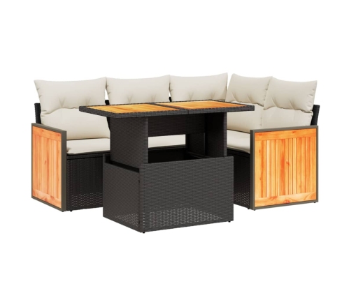 Set de muebles de jardín 5 pzas y cojines ratán sintético negro