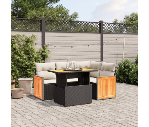 Set de muebles de jardín 5 pzas y cojines ratán sintético negro