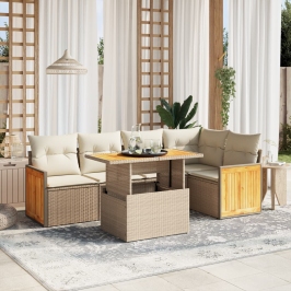 Juego de sofás jardín con cojines 6 pzas ratán sintético beige