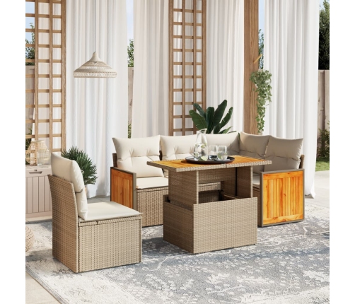 Juego de sofás jardín con cojines 6 pzas ratán sintético beige