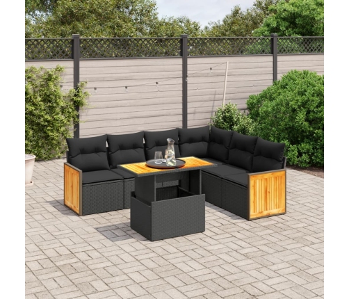 Set de comedor de jardín 7 pzas y cojines ratán sintético negro