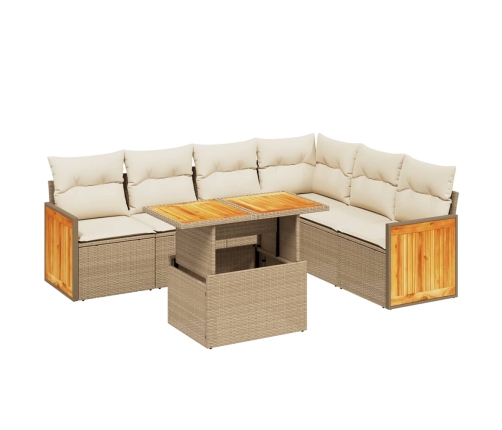 Set sofás de jardín 7 piezas y cojines ratán sintético beige