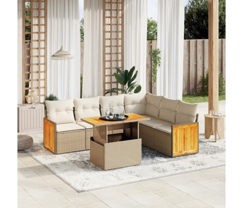 Set sofás de jardín 7 piezas y cojines ratán sintético beige