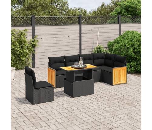 Set de comedor de jardín 7 pzas y cojines ratán sintético negro