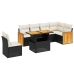 Set de comedor de jardín 7 pzas y cojines ratán sintético negro