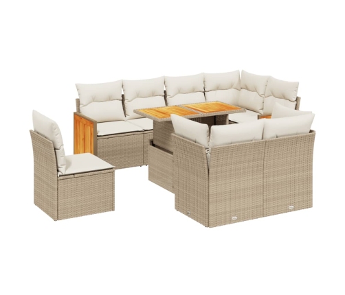Set de sofás de jardín 9 pzas con cojines ratán sintético beige