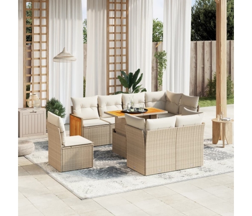 Set de sofás de jardín 9 pzas con cojines ratán sintético beige