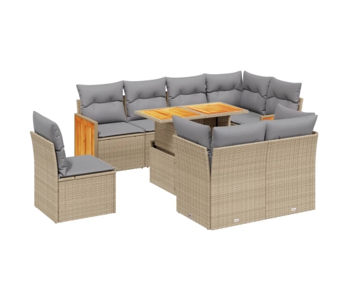 Set de sofás de jardín 9 pzas con cojines ratán sintético beige