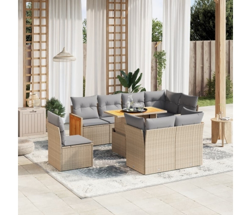 Set de sofás de jardín 9 pzas con cojines ratán sintético beige