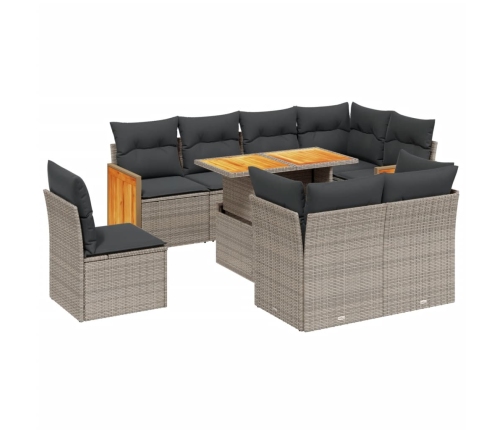 Set de muebles de jardín 9 pzas y cojines ratán sintético gris