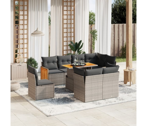 Set de muebles de jardín 9 pzas y cojines ratán sintético gris