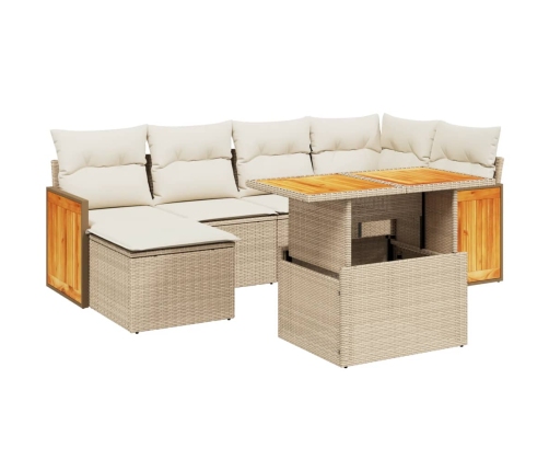 Set sofás de jardín 7 piezas y cojines ratán sintético beige