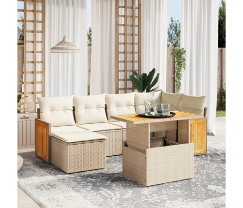 Set sofás de jardín 7 piezas y cojines ratán sintético beige