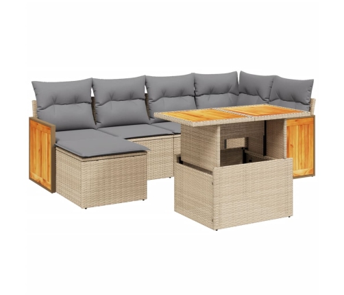 Set sofás de jardín 7 piezas y cojines ratán sintético beige